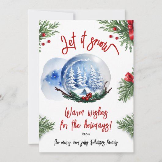 かわいい水彩冬の雪の地球家族の写真 シーズンカード (正面)