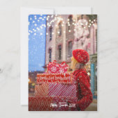 かわいい水彩冬の雪の地球家族の写真 シーズンカード (裏面)