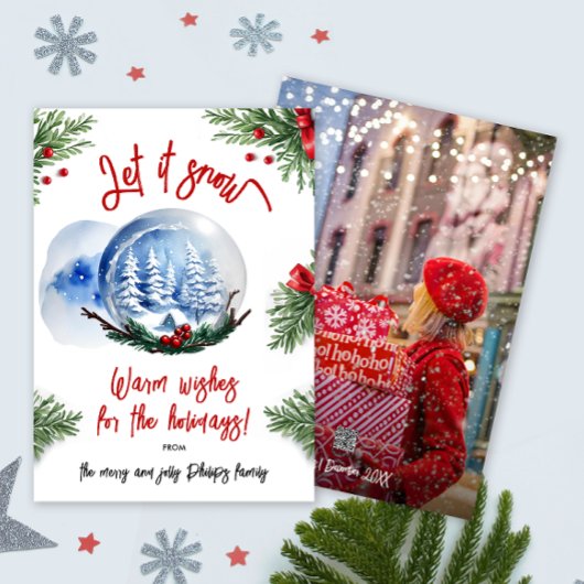 かわいい水彩冬の雪の地球家族の写真 シーズンカード