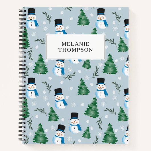 かわいい水彩冬の雪模様のクリスマス ノートブック (正面)