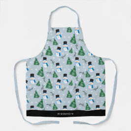 かわいい水彩冬の雪模様名前をカスタムする エプロン