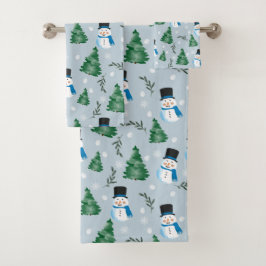 かわいい水彩冬の雪模様 バスタオルセット