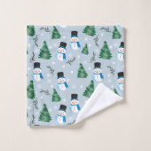 かわいい水彩冬の雪模様 バスタオルセット (ウォッシュタオル)