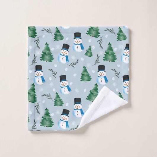 かわいい水彩冬の雪模様 バスタオルセット (ウォッシュタオル)