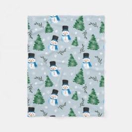 かわいい水彩冬の雪模様 フリースブランケット