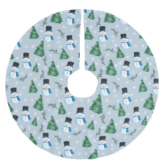 かわいい水彩冬の雪模様 ブラッシュドポリエステルツリースカート (正面)