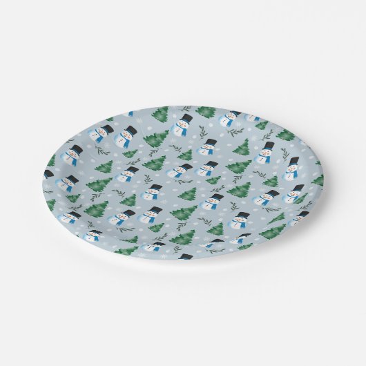 かわいい水彩冬の雪模様 ペーパープレート (アングル)