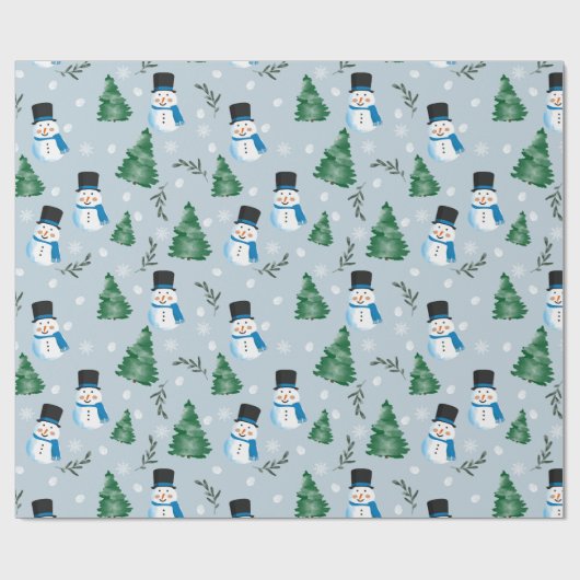 かわいい水彩冬の雪模様 ラッピングペーパー (フラット)