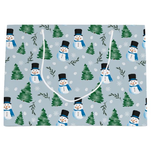 かわいい水彩冬の雪模様 ラージペーパーバッグ (正面)