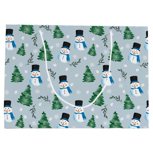 かわいい水彩冬の雪模様 ラージペーパーバッグ (裏面)