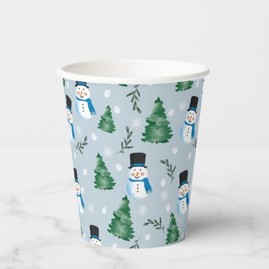 かわいい水彩冬の雪模様 紙コップ (正面)