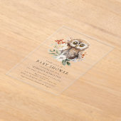 かわいい水彩冬フクロウ赤ちゃんシャワー アクリル招待状 (レイダウン)