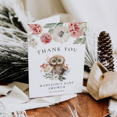 かわいい水彩冬フクロウ赤ちゃんシャワー サンキューカード