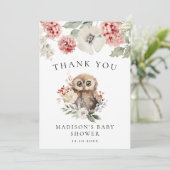 かわいい水彩冬フクロウ赤ちゃんシャワー サンキューカード (スタンド正面)