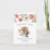 かわいい水彩冬フクロウ赤ちゃんシャワー サンキューカード (正面)