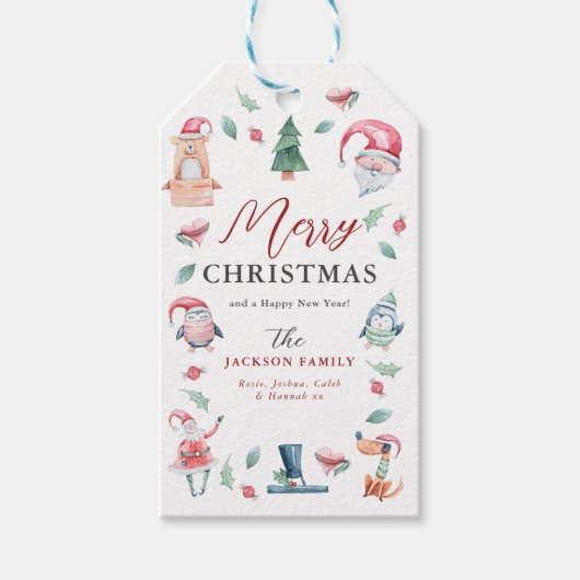 かわいい水彩冬メリークリスマス ギフトタグ (正面)