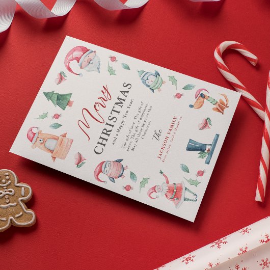 かわいい水彩冬メリークリスマス シーズンカード