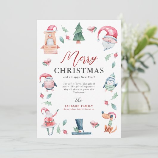 かわいい水彩冬メリークリスマス シーズンカード (スタンド正面)