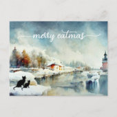 かわいい水彩冬猫クリスマス年賀状 シーズンポストカード (正面)