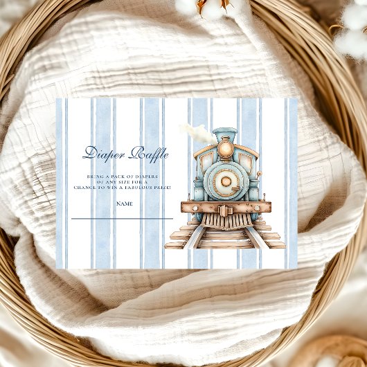 かわいい水彩列車シャワーおむつラッフル エンクロージャーカード