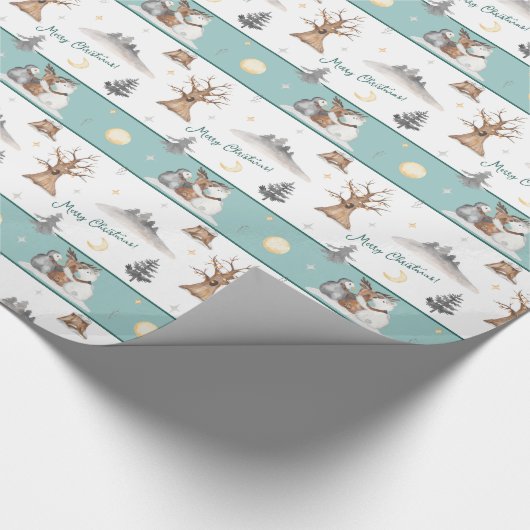 かわいい水彩動物のお友達メリークリスマス ラッピングペーパー (角)