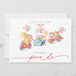 かわいい水彩動物の誕生日パレード 招待状