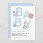 かわいい水彩動物の青い少年の赤ちゃんシャワー 招待状 (正面/裏面)