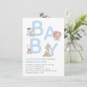 かわいい水彩動物の青い少年の赤ちゃんシャワー 招待状 (スタンド正面)
