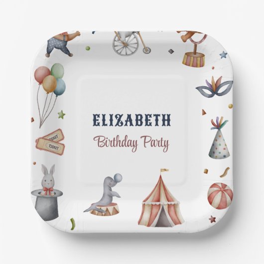 かわいい水彩動物パレード子供の誕生日パーティー ペーパープレート (正面)