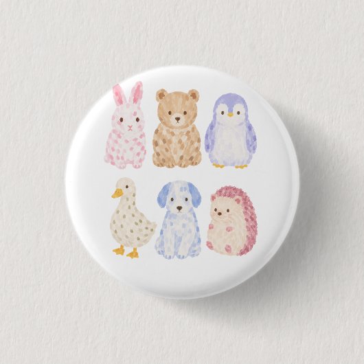かわいい水彩動物フレンド ノートパソコン用デコレーション 缶バッジ (正面)