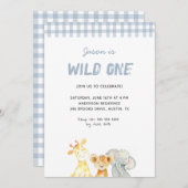 かわいい水彩動物ワイルドワンボーイ誕生日 招待状 (正面/裏面)