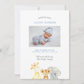 かわいい水彩動物男の赤ちゃん写真誕生 案内状 (正面)