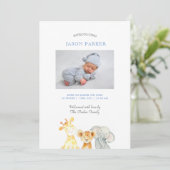 かわいい水彩動物男の赤ちゃん写真誕生 案内状 (スタンド正面)