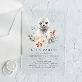 かわいい水彩北極シール冬の誕生日パーティー アクリル招待状