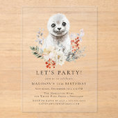 かわいい水彩北極シール冬の誕生日パーティー アクリル招待状 (正面)