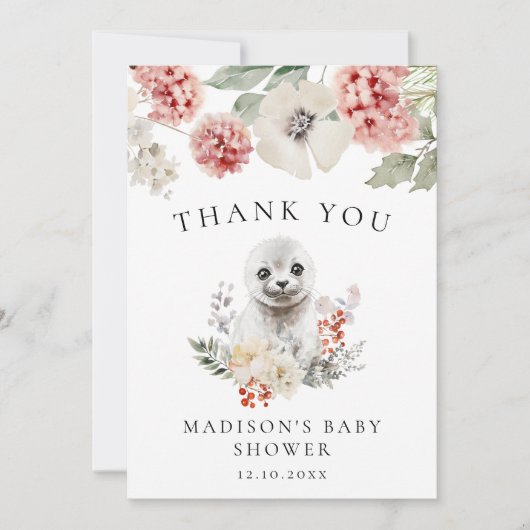 かわいい水彩北極シール冬の赤ちゃんシャワー サンキューカード (正面)