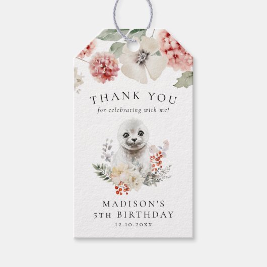 かわいい水彩北極シール誕生日パーティー ギフトタグ (正面)