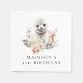 かわいい水彩北極シール誕生日パーティー スタンダードカクテルナプキン (正面)