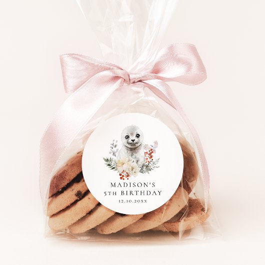 かわいい水彩北極シール誕生日パーティー ラウンドシール