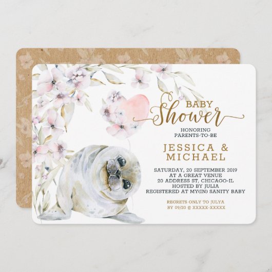 かわいい水彩印鑑ベビースワ男女兼用ーナー 招待状 (正面/裏面)