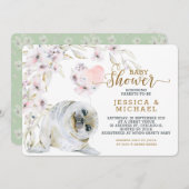 かわいい水彩印鑑ベビースワ男女兼用ーナー 招待状 (正面/裏面)