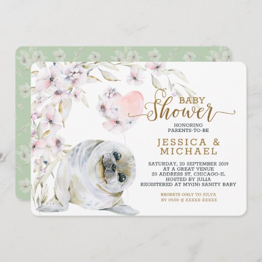 かわいい水彩印鑑ベビースワ男女兼用ーナー 招待状 (正面/裏面)