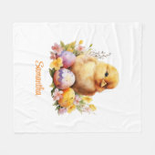 かわいい水彩卵と花のイースターシック フリースブランケット (正面(横))