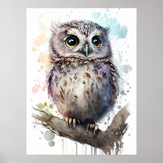 かわいい水彩可愛いフクロウウッドランド子供部屋 ポスター (正面)