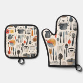 かわいい水彩台所用品 鍋つかみ&鍋敷きセット (正面)