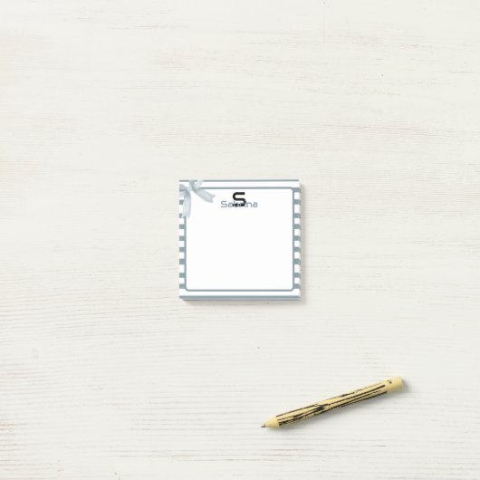 かわいい水彩埃っぽいブルーボウストライプズ ポストイット (デスク上)