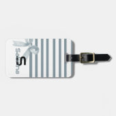 かわいい水彩埃っぽいブルーボウストライプズ ラゲッジタグ (正面横)