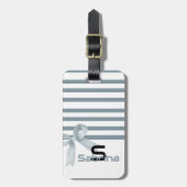 かわいい水彩埃っぽいブルーボウストライプズ ラゲッジタグ (正面縦)