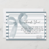 かわいい水彩埃っぽいブルーボウ赤ちゃんシャワー サンキューカード (正面)