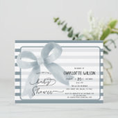 かわいい水彩埃っぽいブルーボウ赤ちゃんシャワー 招待状 (スタンド正面)